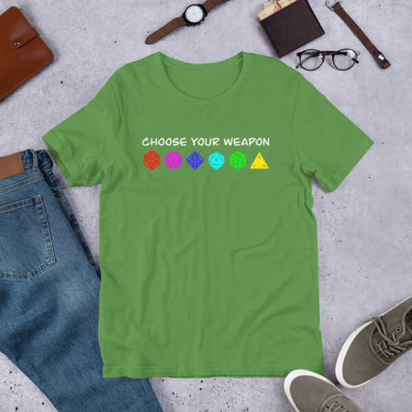 Role-Playing Gamer T-Shirt - 'Choose Your Weapon' with Polyhedral Dice Design - Image 4